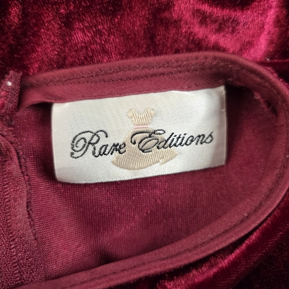 Rare Editions Velvet Holiday Dress Burgundy Lace Rosette Trim Girls Size 6 - Picture 7 of 8